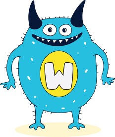 cute colorful monster with the letter W
