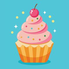 cute cupcake topped with a swirl of cream blue background