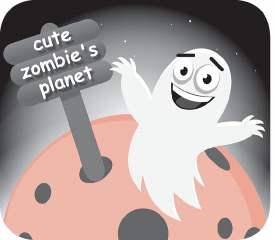 cute ghost smiling showing his cute planet sign halloween gray c