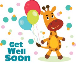 cute giraffe cartoon character holding balloons get well soon wo