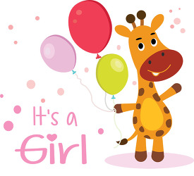 cute giraffe cartoon character holding balloons its a girl
