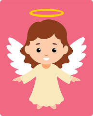cute girl angel with white wings and golden halo clip art