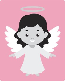 cute girl angel with white wings and golden halo gray color clip