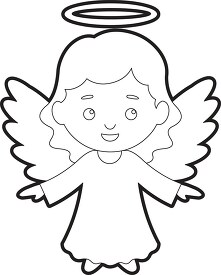 cute girl angel with white wings and golden halo outline clip ar