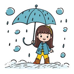 cute girl holds an umbrella on a raining day