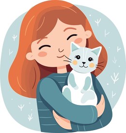 cute girl is hugging her cat in her arms