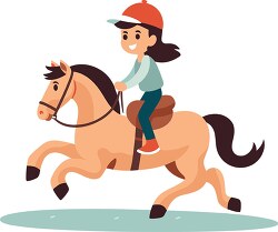 cute girl riidng a galloping horse cartoon style