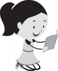 cute girl stick figure reading book gray color clipart