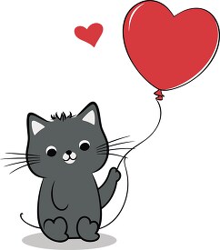 cute gray cat holding heart shaped balloon