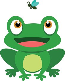 cute green toad eyes flying insect above its head clipart