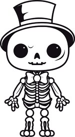 cute halloween skeleton wearing a hat black outline