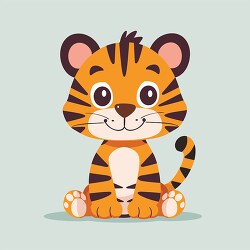 cute happy baby tiger with big eyes sits