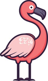 cute happy pink flamingo standing with its head turned