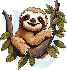 cute happy sloth in a tree clip art