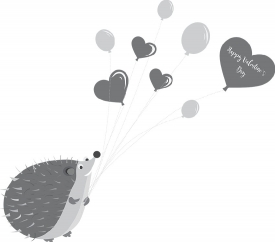 cute hedgehog holding valentine day heart balloons gray color cl