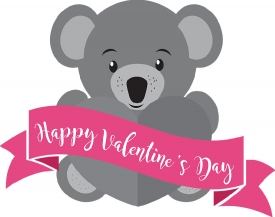 cute koala clipart holding heart for valentines day gray color c