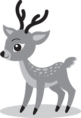 cute little deer with antlers on the grass cartoon gray color