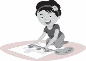 cute little girl painting artist gray color clipart