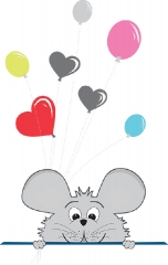 cute little pink animal holding pink red balloons vector clipart
