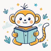 cute monkey holding a book clipart