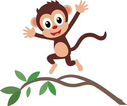cute monkey playing and jumping on a tree branch