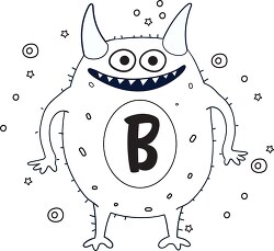 cute monster with the letter B black outline