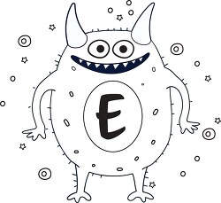 cute monster with the letter E black outline