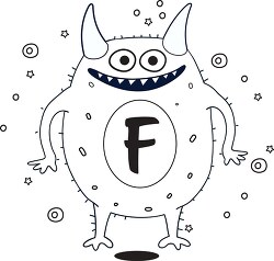 cute monster with the letter F black outline