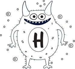 cute monster with the letter H black outline