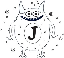 cute monster with the letter J black outline