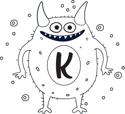 cute monster with the letter K black outline