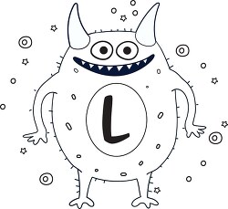 cute monster with the letter L black outline