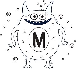 cute monster with the letter M black outline