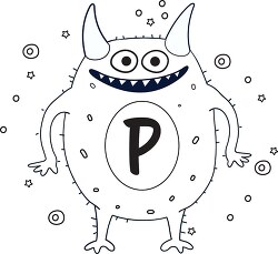 cute monster with the letter P black outline