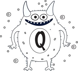 cute monster with the letter Q black outline