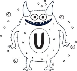 cute monster with the letter U black outline
