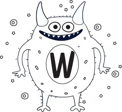 cute monster with the letter W black outline