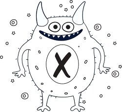 cute monster with the letter X black outline