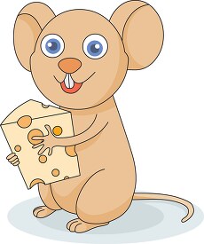 Cute mouse cartoon holding a piece of cheese clip art