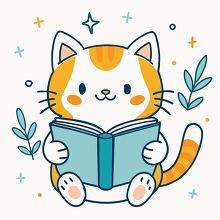 cute orange and white cat reading a book