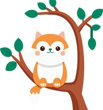 cute orange cat with white paws sitting on a tree branch