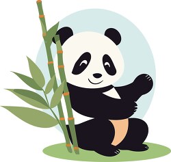cute panda leaning against bamboo tree clip art