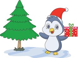 cute penguin christmas tree gift clipart copy