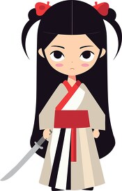 cute samurai girl holds a sword