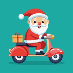 cute santa claus riding a scooter