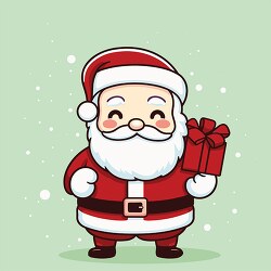cute santa with gift green background cartoon style clip art