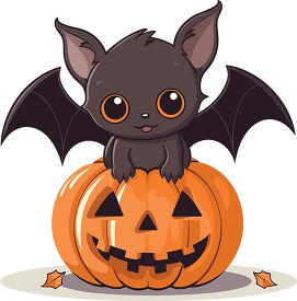 cute shy baby vampire bat in a pumpkin