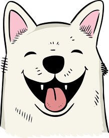 cute simple white smiling dog with pink ears tongue out clip art