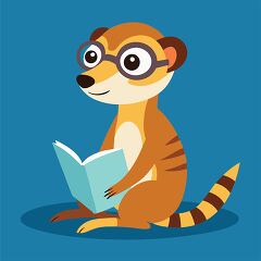 cute studious meerkat with round glasses reads a book