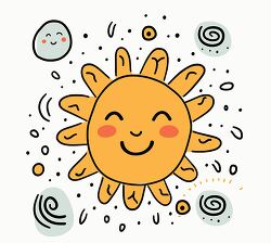 cute sun clipart with yellow rays surrounded by different shapes